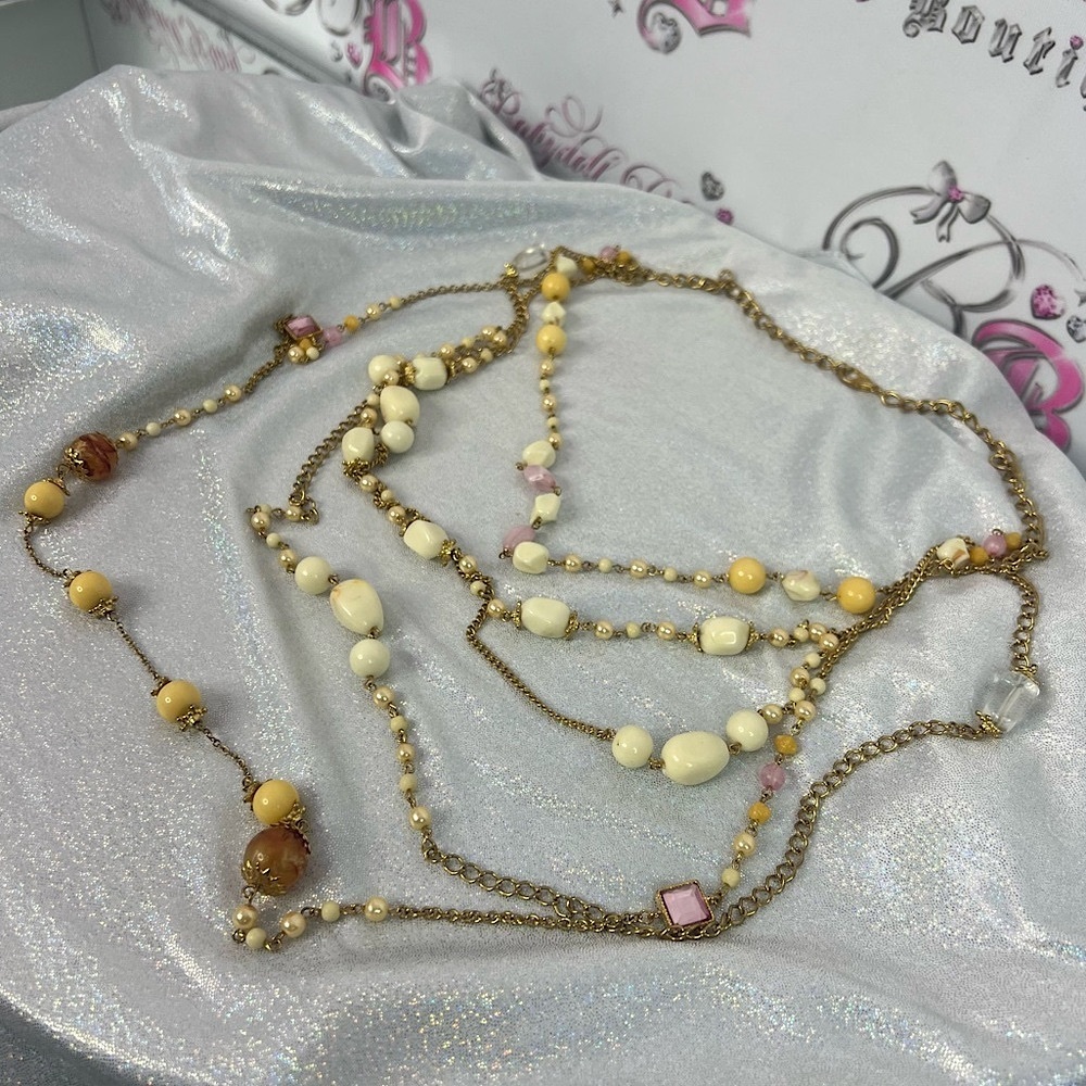 Elegant Gold and Cream Beaded Necklace or waist chain layered stack necklace